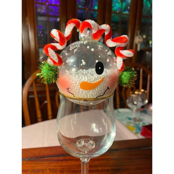 Snowman Head Christmas Ornament 3 inch Clear Ball w foam snow inside & earmuffs - Picture 13 of 15
